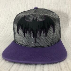 Batman Snapback Hat Purple Bill Gray Drip 3D Logo Graphic One Size